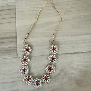 Gold and Red Floral Kundan Necklace - Women Jewelry